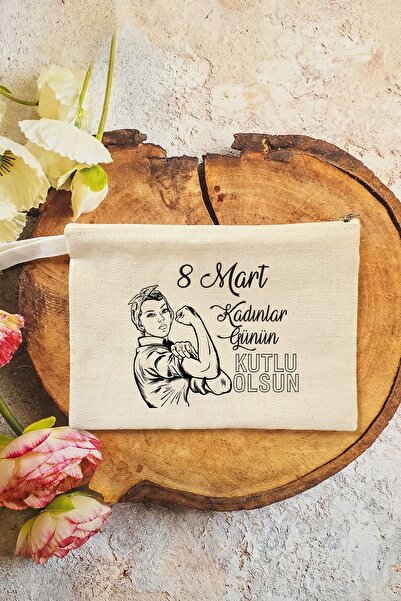 PEKSHOP Women's Day Gift Women's Power Printed Makeup Bag Clutch 15X21Cm