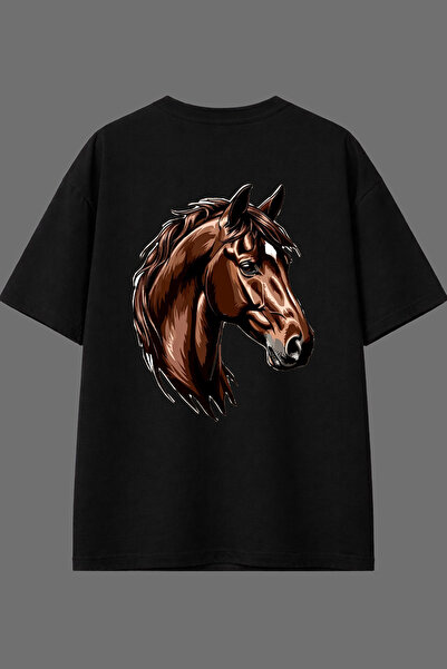 VSRN Μπλουζάκι Horse 3 με σχέδιο και στάμπα στην πλάτη, μαύρο, oversized