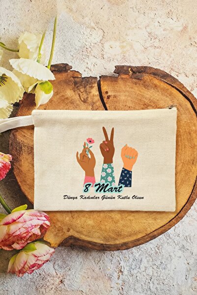 PEKSHOP Women's Day Gift Girl Power Printed Makeup Bag Clutch 15X21Cm
