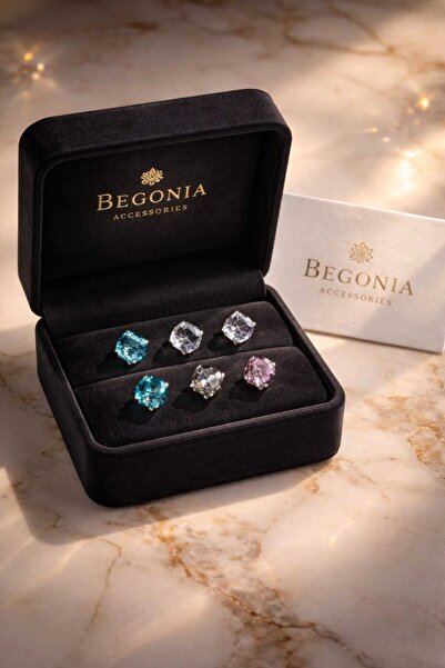 Begonia Accessories VIP Çelik Şeffaf Pembe Mavi Zirkon Taşlı Unisex Asimetrik...