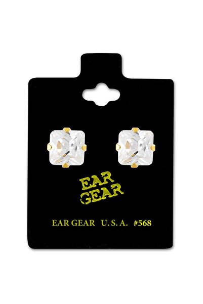 EAR GEAR أقراط مطلية بالذهب عيار 24 قيراط أمريكي مع حجر زركونيا مكعب 8*8 مم -...