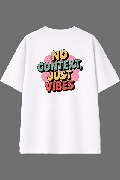 VSRN تي شيرت أبيض كبير الحجم بتصميم بدون سياقات وطباعة خلفية