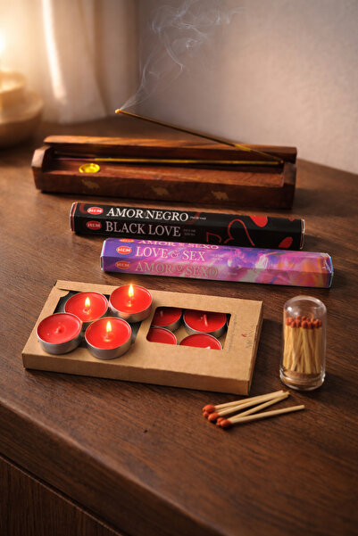 Hem Sevgililer Günü Hediye Seti: Love Aromalı 2'li Tütsü(40 Çubuk) + Ahşap Tü...