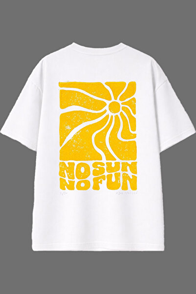 VSRN No Sun No Fun dizajn, bela oversize majica sa štampanim leđima
