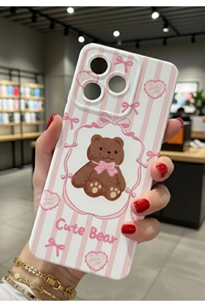 OVADA Realme C53 Uyumlu Ayıcık Ve Kurdele Baskılı Silikon Telefon Kılıfı