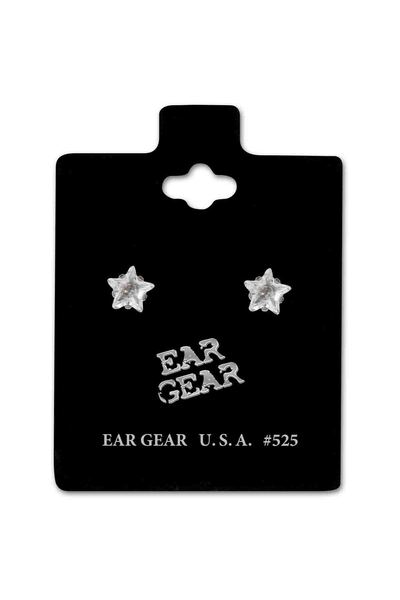 EAR GEAR Earring USA Stainless Steel 316L with 5 mm Star Cubic Zirconia Stone...