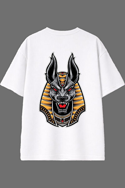 VSRN تي شيرت أبيض كبير الحجم بتصميم ريد إييغ وورلد مطبوع من الخلف