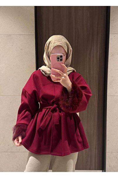 Çınar Couture Cherry Checked Fur Detail Jacket