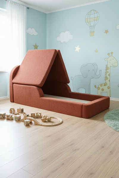 MiniWood Montessori Katlanır Çocuk Yatak Oyun Alanlı Karyola Sünger Yer Yatağ...
