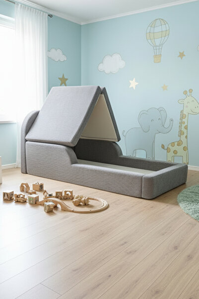 MiniWood Montessori Katlanır Çocuk Yatak Oyun Alanlı Karyola Sünger Yer Yatağ...