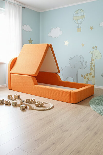 MiniWood Montessori Katlanır Çocuk Yatak Oyun Alanlı Karyola Sünger Yer Yatağ...