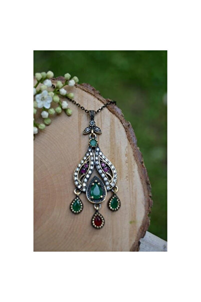 Stoneage Kök Yakut Kök Zümrüt Otantik Kadın Kolye