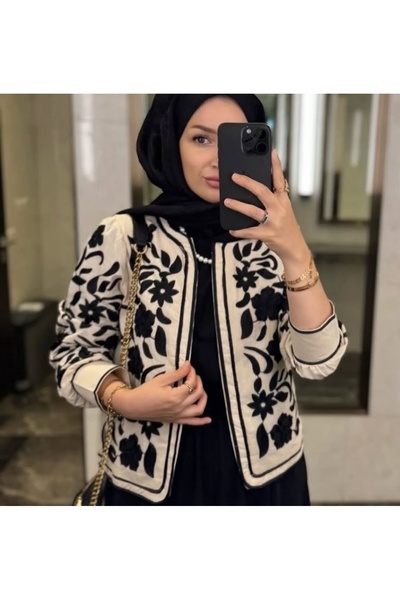 Sosyete Kaplumbağa Cotton Linen Full-Sleeve Embroidered Long-Sleeve Jacket