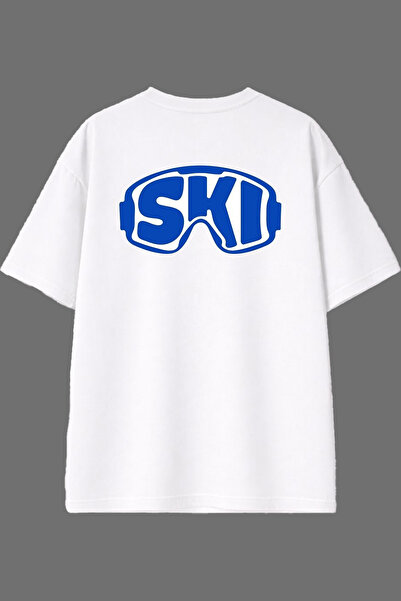 VSRN Tricou oversize alb cu imprimeu pe spate, design Snow Goggles