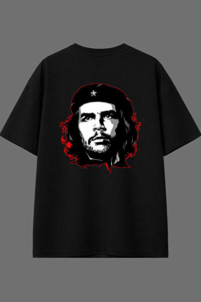 VSRN Tricou negru oversize cu imprimeu pe spate Che Guevera Design