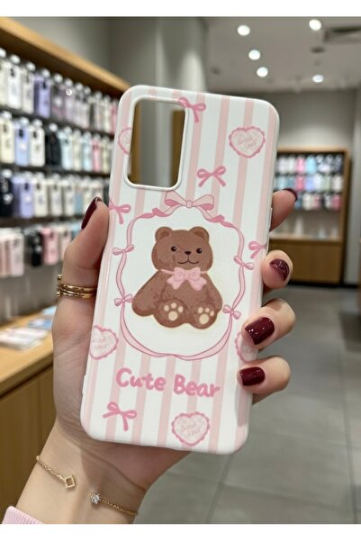 OVADA Samsung Galaxy A51 Uyumlu Ayıcık Kurdele Desenli Silikon Telefon Kılıfı