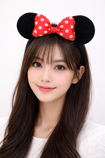 Bi Toka Kids Store Mickey Mouse Kulak ve Fiyonk Figürlü Kadife Peluş Siyah Taç