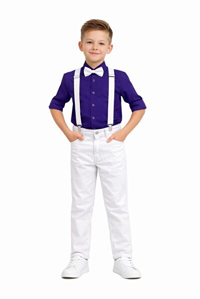 Nacar Erkek Çocuk 23 Nisan 29 Ekim Yeni Sezon Gömlek&Pantolon&Askı-Papyon 4'l...