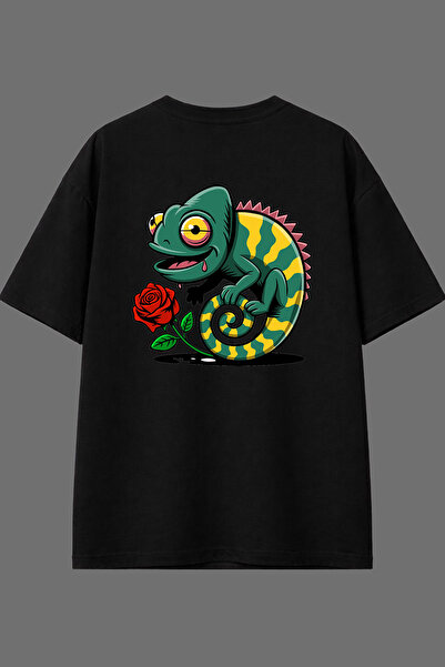 VSRN Tricou oversize negru cu imprimeu pe spate Bukalemun Design