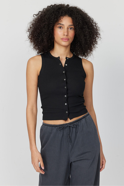 PAULMARK Women's Front Snap Zero Sleeve Blouse