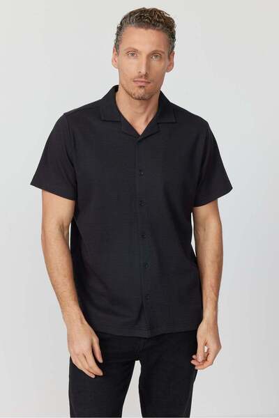 PAULMARK Cămașă cu mânecă scurtă și guler cubanez pentru bărbați