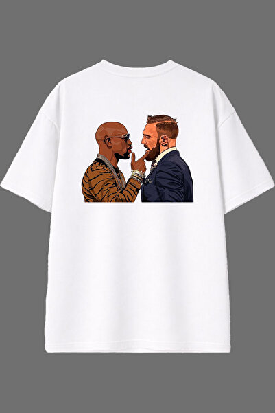 VSRN تي شيرت أبيض كبير الحجم بتصميم Boxing Debate وطباعة خلفية