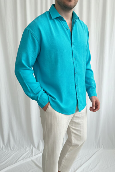 MENOFOURSWEAR Men's Oversize Linen Look Shirt