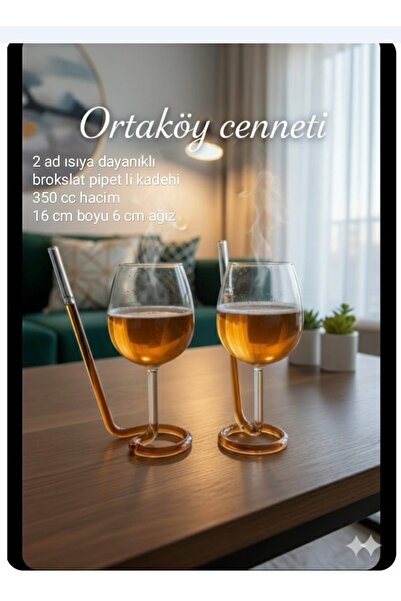ORTAKÖY CENNETİ 2 ad sevgili kadehi kendinden pipetli broktlat 350 cc hacim 1...