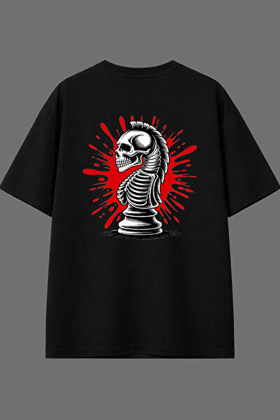 VSRN تي شيرت أسود كبير الحجم بتصميم هيكل عظمي وطباعة خلفية