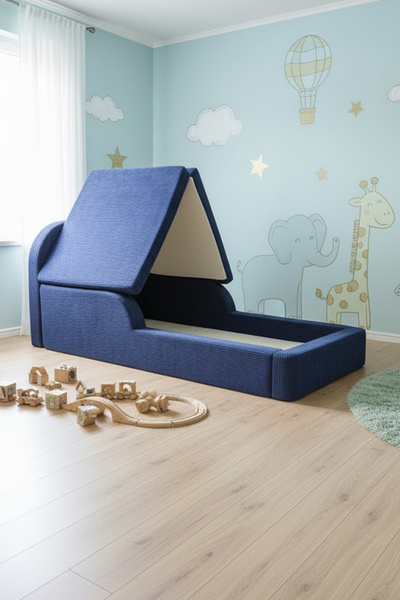 MiniWood Montessori Katlanır Çocuk Yatak Oyun Alanlı Karyola Sünger Yer Yatağ...