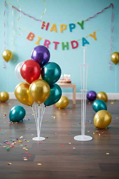 NEWPARİ 7'li Balon Standı (75 cm) Balon Süsleme & Doğum Günü Parti Süsleme St...