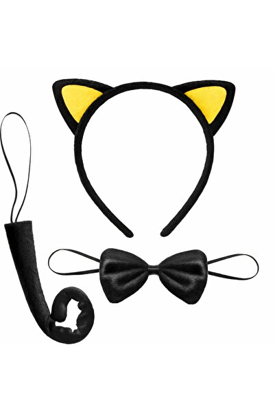 magicool Yellow Eared Cat Costume Set – Crown Bow Tie Tail 3 Pieces