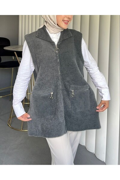 heree Front Zipper Bag Pocketed Bearded Soft Comfortable Stylish Women's Vest