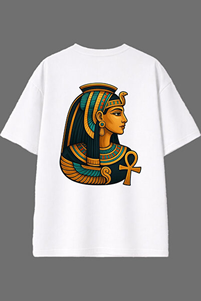 VSRN تي شيرت أبيض كبير الحجم بتصميم مصري جميل وطباعة خلفية