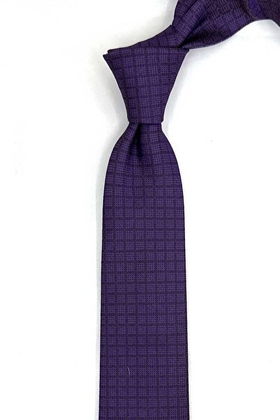 Kravatkolik 6 cm Purple Square Pattern Silk Tie İk2305