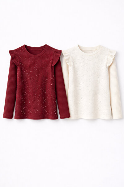 mini kanka Body cu mânecă lungă cu volane și nervuri pentru fete, din bumbac,...