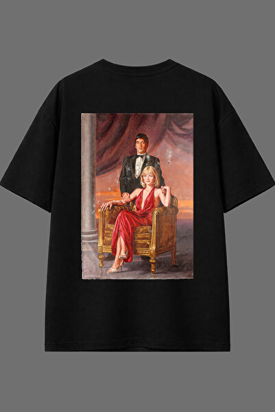 VSRN Tricou negru oversize cu imprimeu pe spate, design Retro Scar Family