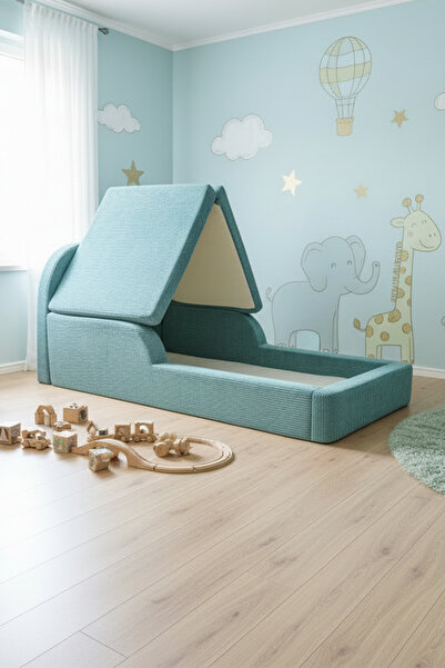 MiniWood Montessori Katlanır Çocuk Yatak Oyun Alanlı Karyola Sünger Yer Yatağ...