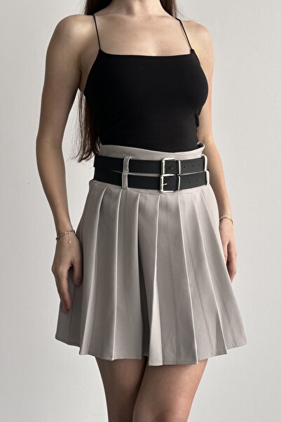 moda armanc Women's Pleated Mini Skirt with Double Belt Shorts - High Waist, ...