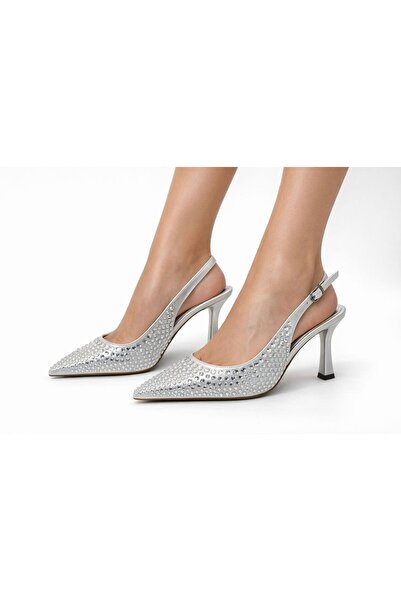 Ajax Gümüş Taşlı 5 Cm Çelki Topuk Abiye Ayakkabı