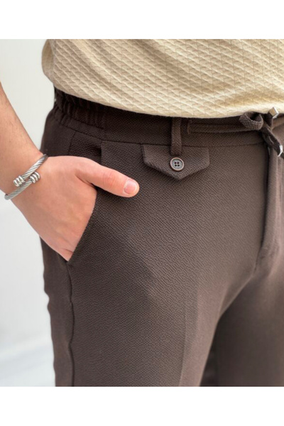 Stylo Men Men's Brown Seersucker Fabric Slim Fit Jogger