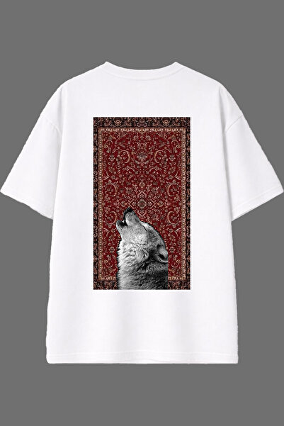 VSRN Tricou oversize alb cu imprimeu pe spate cu design Lupul urlător