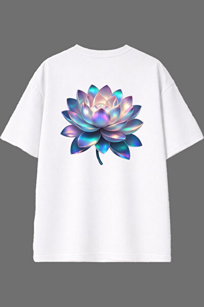 VSRN Tricou oversize alb cu imprimeu pe spate cu design trandafir colorat