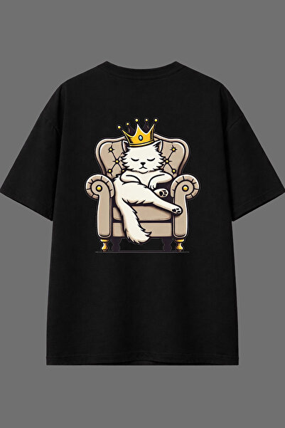 VSRN Tricou oversize negru cu imprimeu pe spate King Cat Design
