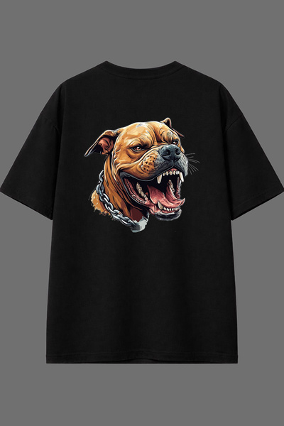 VSRN تي شيرت أسود كبير الحجم بتصميم كلب هيرشان مطبوع من الخلف