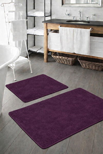 Sarar Plush Washable Purple Non-Slip Base 2-Piece Bath Mat Set (50X80 50X40)
