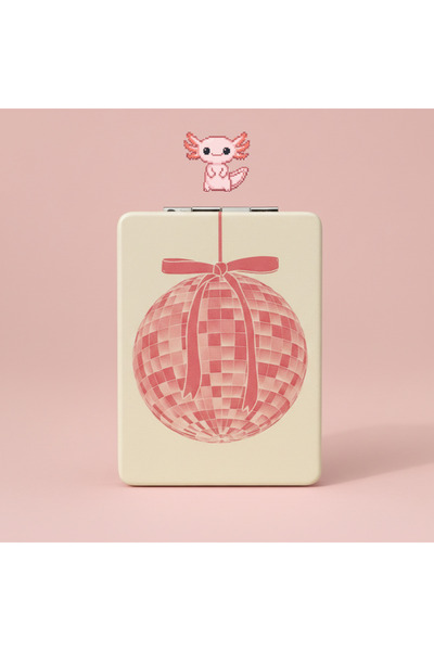 Ayna Disko Topu Desenli Cep Aynası | Çift Taraflı Katlanır | Taşınabilir Maky...