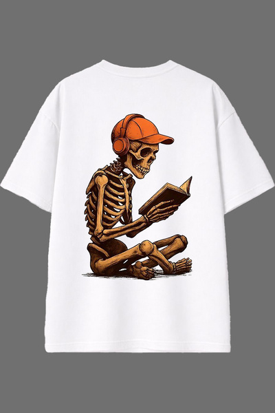 VSRN Tricou supradimensionat alb cu imprimeu pe spate cu design Skeleton Read...