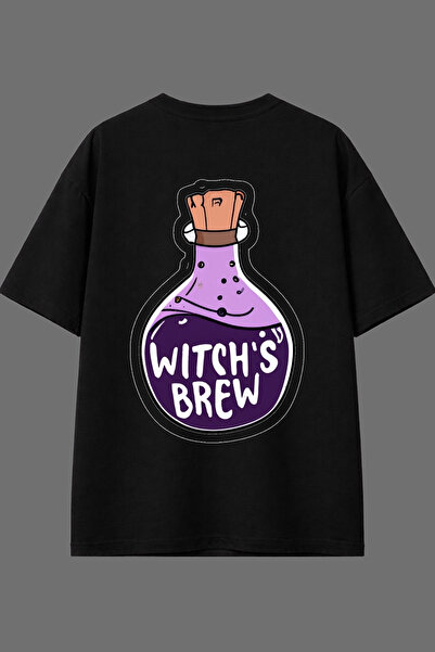 VSRN Tricou oversize negru cu imprimeu pe spate, design Witch's Brew