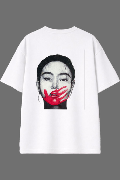 VSRN Tricou oversize alb cu imprimeu pe spate Susma pentru femei